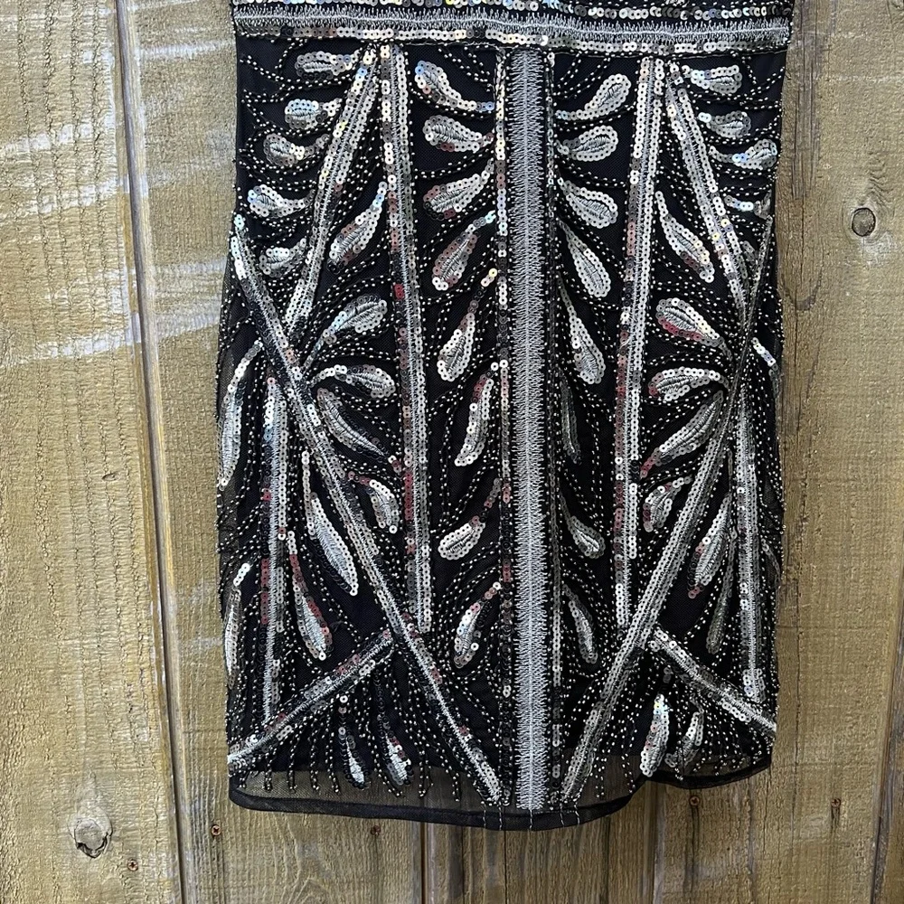 Black and Silver Beaded and Silver Bodycon Mini Dress 🌿 - Picture 9 of 12